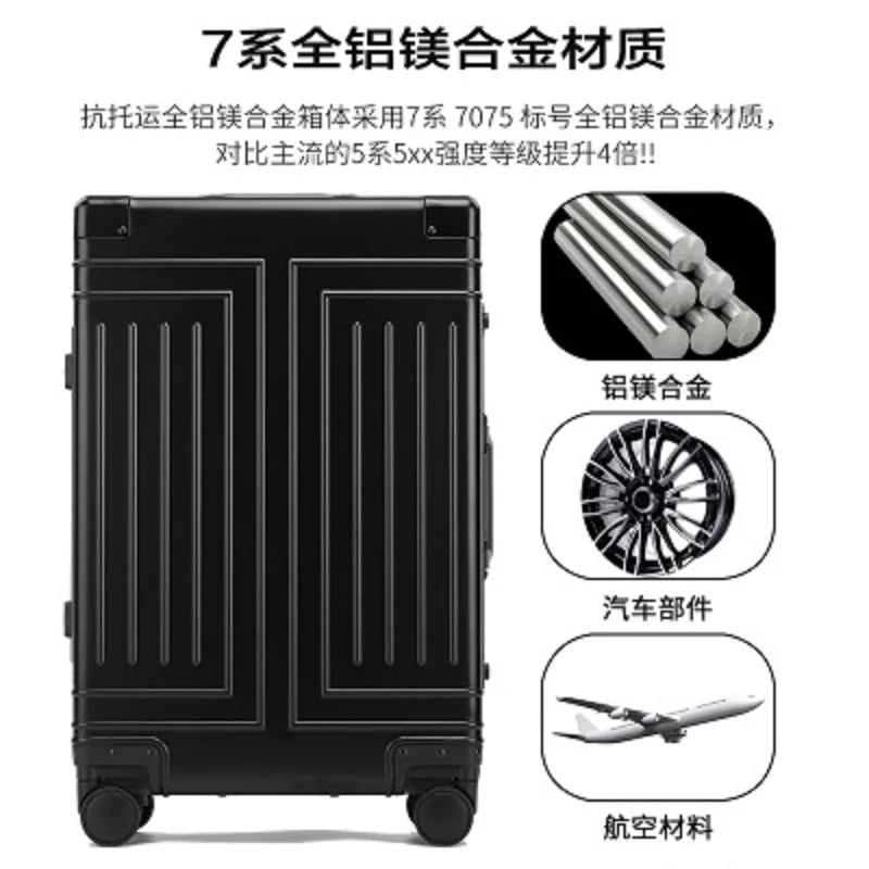 High-Rank 100% Aluminum-Magnesium High Quality Rolling Luggage Perfect For Boarding Spinner International Brand Travel Suitcase