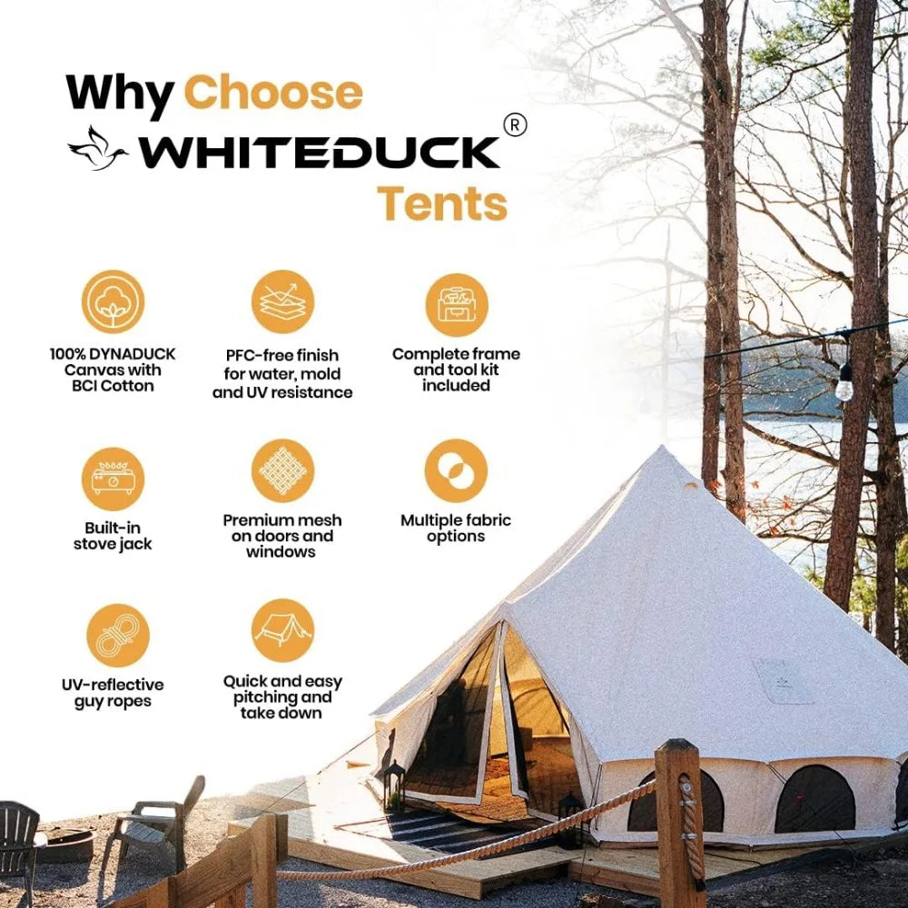 13' (4M)Tent-Luxury All Season Tent for Camping & Glamping Made from Premium & Breathable 100% Cotton Canvas w/Stove Jack, Mesh