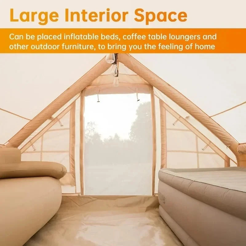 Inflatable Camping Tent with Pump Glamping Tents Waterproof Windproof Outdoor Blow Up Tent Luxury Cabin Tent