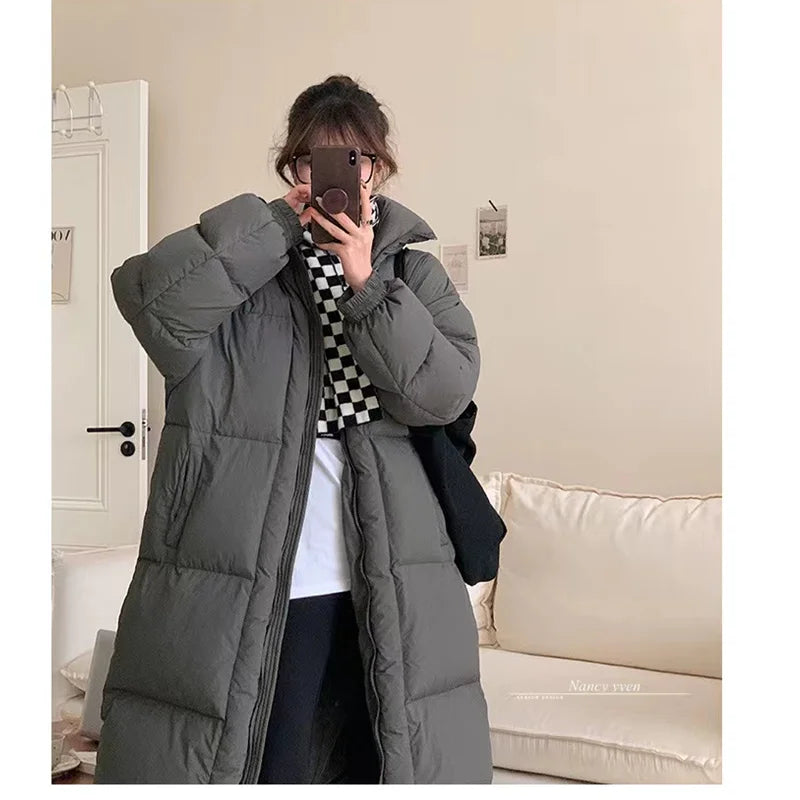 Khaki Down Jacket Women Hooded Coat Keep Thickening Warm Fashion Streetwear Duck Down Feather Female 2024 Winter Long Outwear