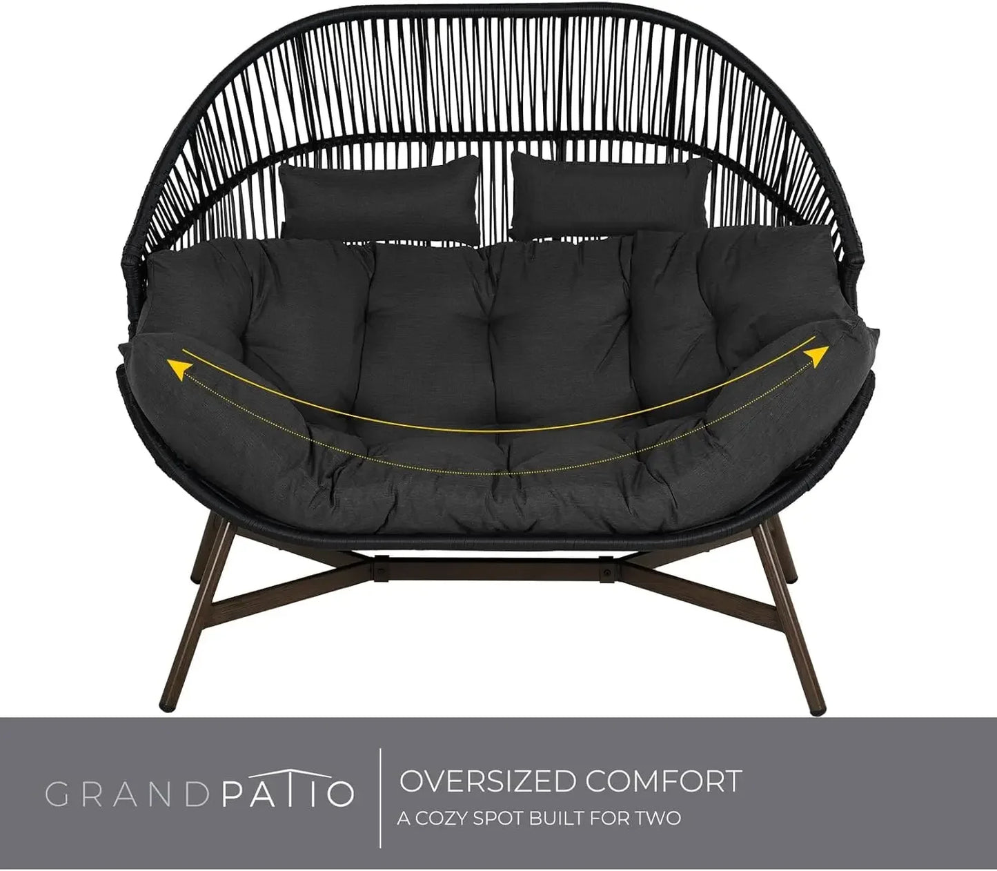 Outdoor Modern 2-Seat Wicker Egg Chair with Cushion, Stationary Patio Loveseat Accent Chair, Grey