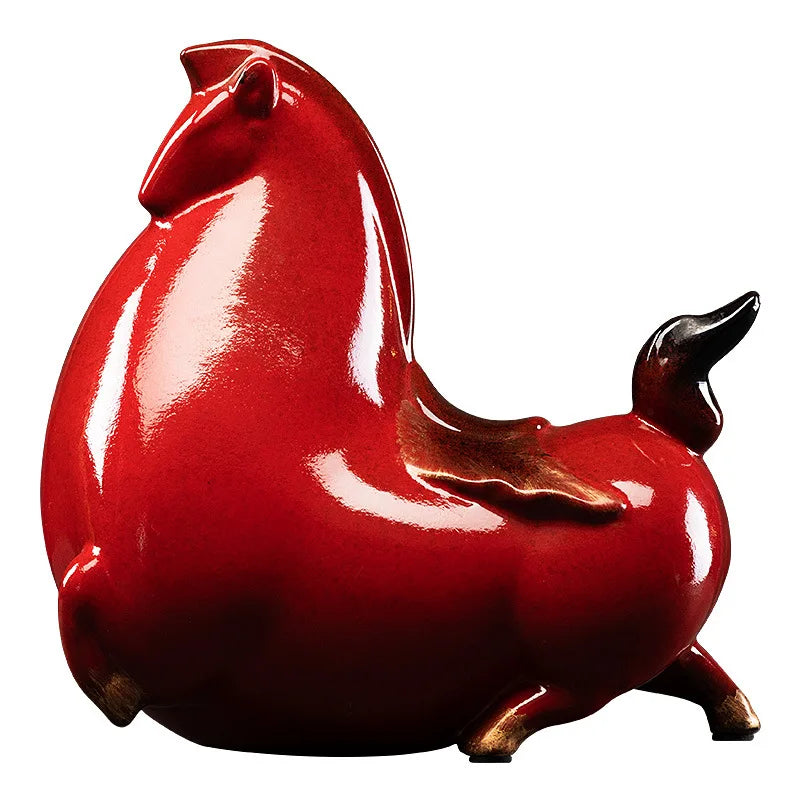Creative Fat Horse Ceramic Statue, Home Decoration, Lucky Red Tang Horse Sculpture, Living Room Decoration, Retro Craft