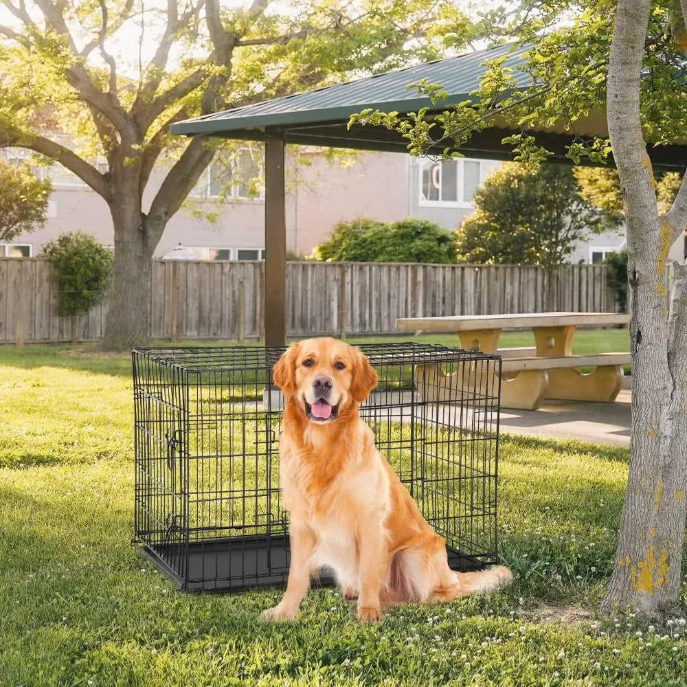 Dog Crate Cage Pet for Large s Folding Metal Double Door W/Divider Panel