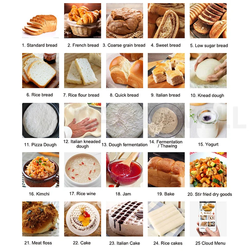 Automatic Bread Making Machine Electric Toaster Household Breakfast Bread Maker Fermenter Dough Mixer