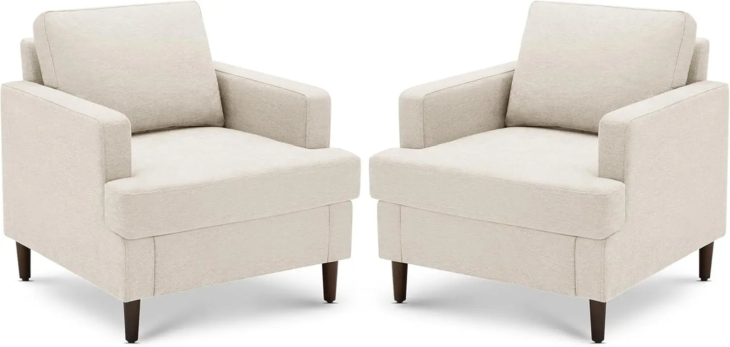 Mid-Century Accent Linen Fabric Armchair for Living Upholstered Reading Accent Chairs for Sofa Chair with Wood Legs