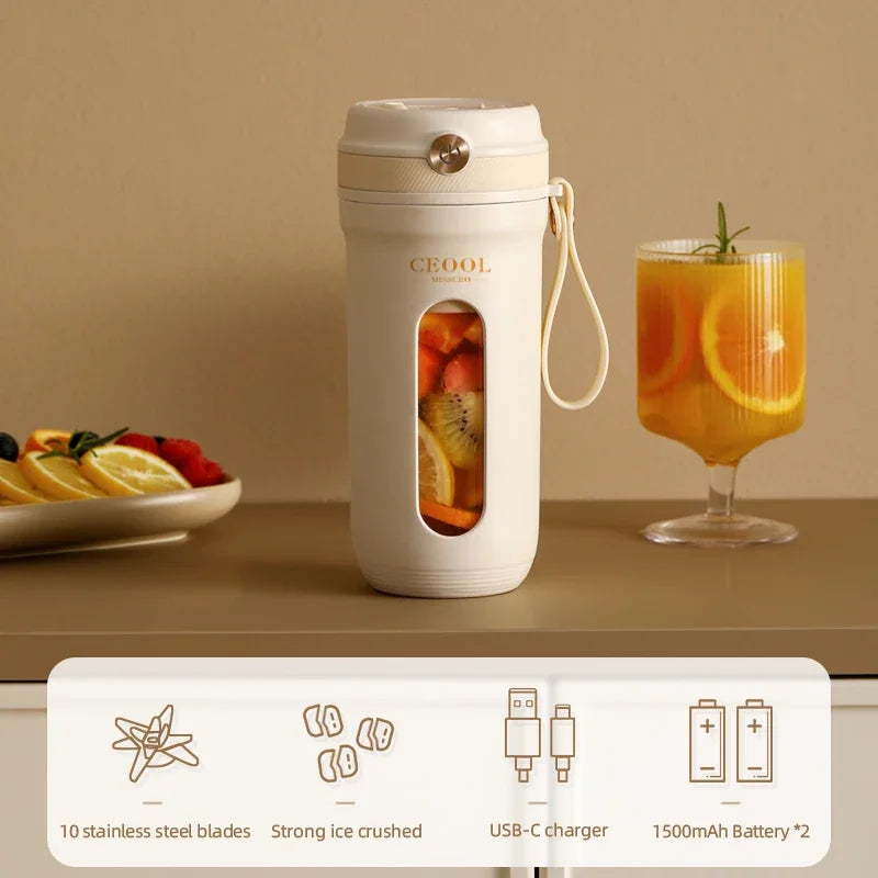 Portable Blender Juicer Machine with 10 Stainless Steel Blades USB Rechargeable Fresh Fruit Mixers Mini Juice Maker