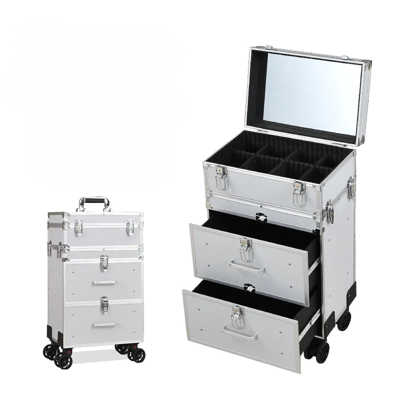 2024 New Professional Makeup Cart Wheels with Lights Large Capacity Trolley Cosmetic Case Rolling Luggage High-Quality Suitcase
