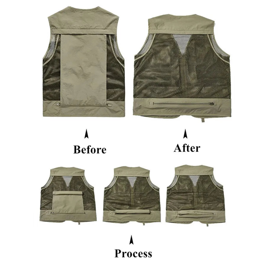 2024 New Summer Outdoor Vest Men's Multi-Pocket Breathable Mesh Sleeveless Jacket Tactical Hiking Fishing Cargo Tool Waistcoat