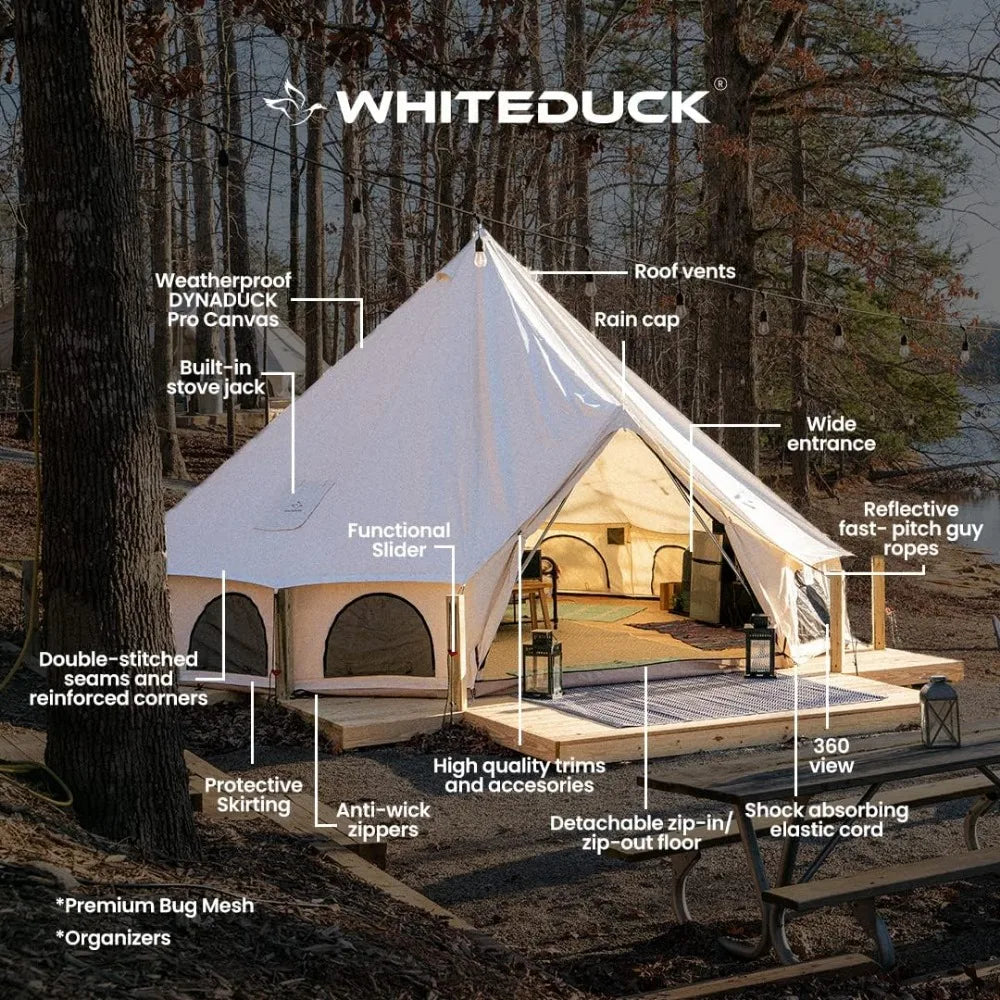 13' (4M)Tent-Luxury All Season Tent for Camping & Glamping Made from Premium & Breathable 100% Cotton Canvas w/Stove Jack, Mesh