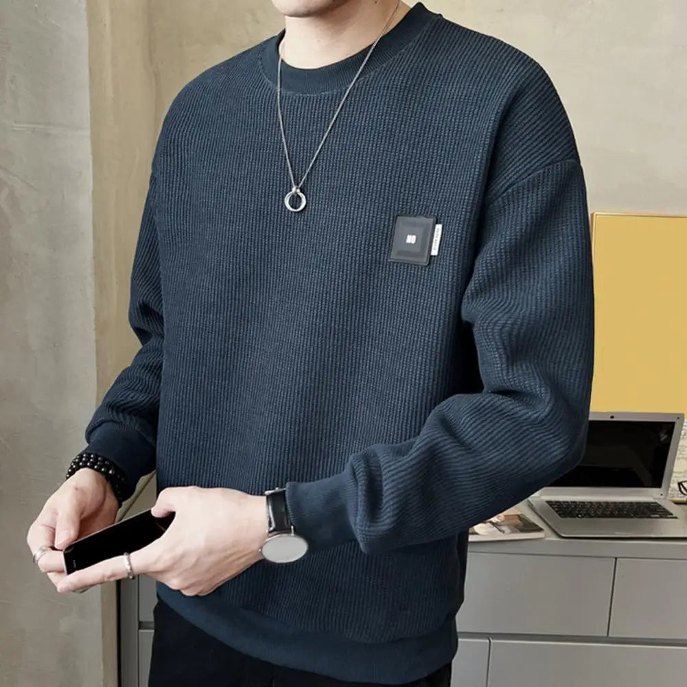 Men Sweatshirt Thick Warm Men's Sweatshirt Solid Color O-neck Pullover Autumn Winter Casual Tops for Men Loose Fit Long Sleeve