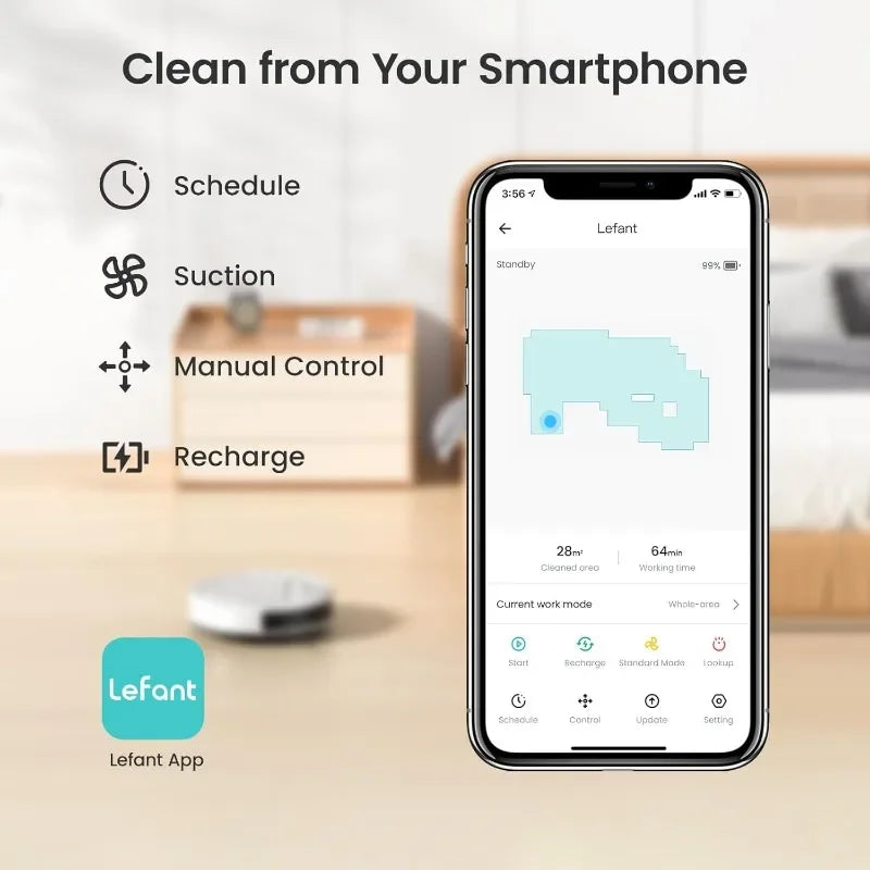 Lefant Robot Vacuum Cleaner, Strong Suction, Runtime, Self-Charging, Control, home appliance Electric Sweeper