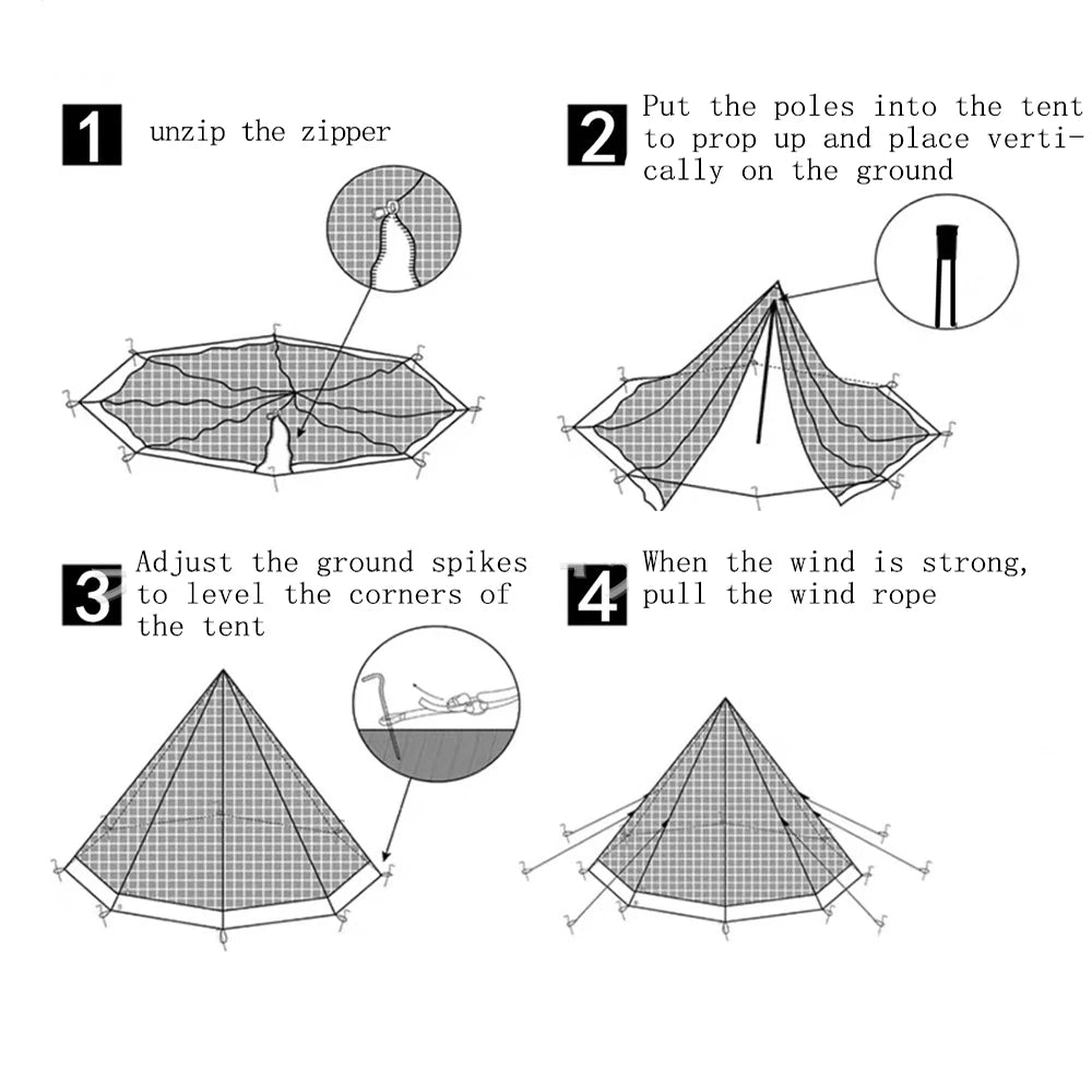 3M Pyramid Tent Outdoor Camping Tent Hiking Awnings Windproof Rainproof Breathable Teepee Winter Stove Tent with Snow Skirt