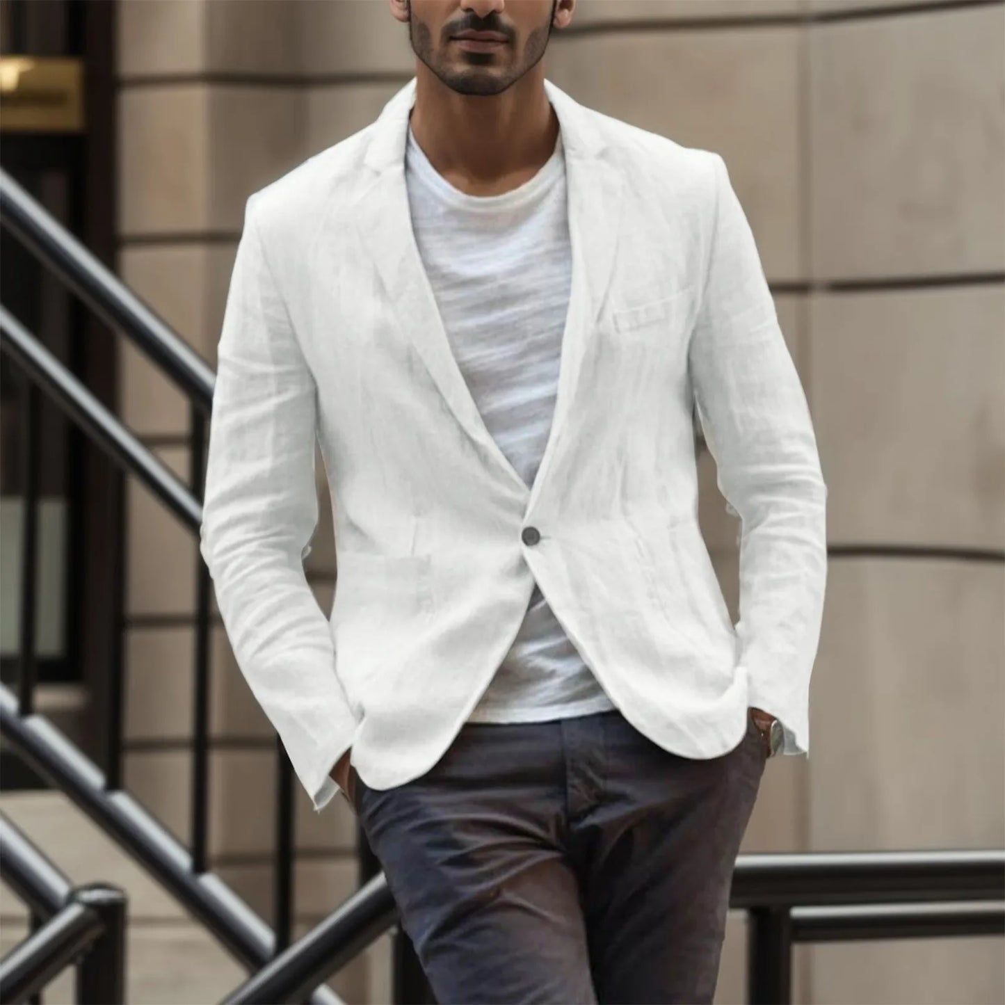 2023 Men's Blazer Jacket Spring Summer Solid Slim Casual Business Thin Breathable White Cotton Linen Suit Coat Male Jacket