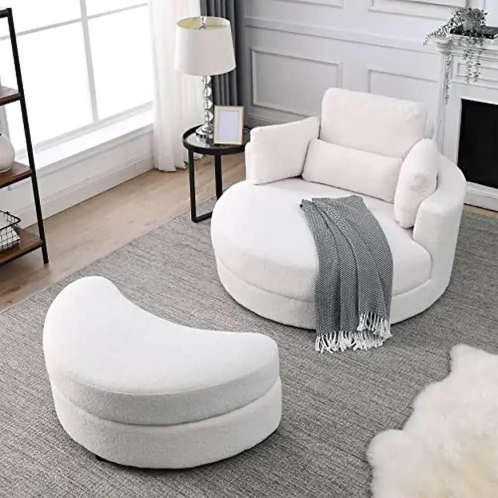 Modern Swivel Accent Barrel Chair Grey Sofa Lounge Club Round Chair Storage Ottoman Linen Fabric Living Room Hotel with Storage