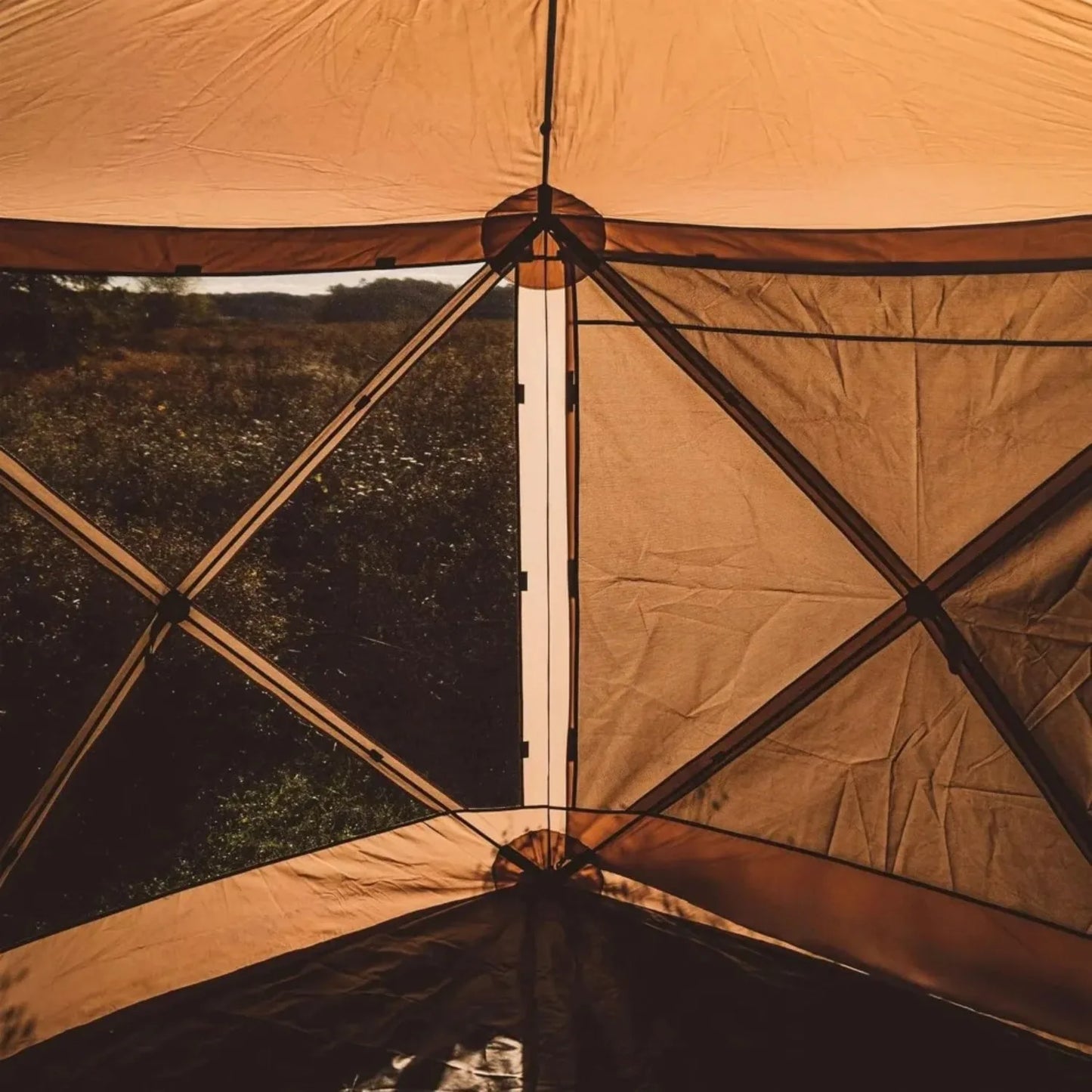 Outdoor Tents Pop Up 6 Sided Portable Hub Outdoor Gazebo Screen Canopy Tent with Large Main Door and Screens, Desert Sand