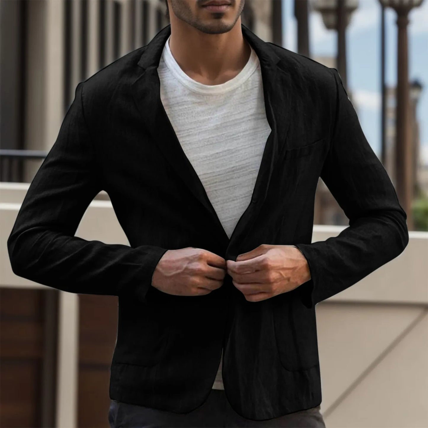 2023 Men's Blazer Jacket Spring Summer Solid Slim Casual Business Thin Breathable White Cotton Linen Suit Coat Male Jacket
