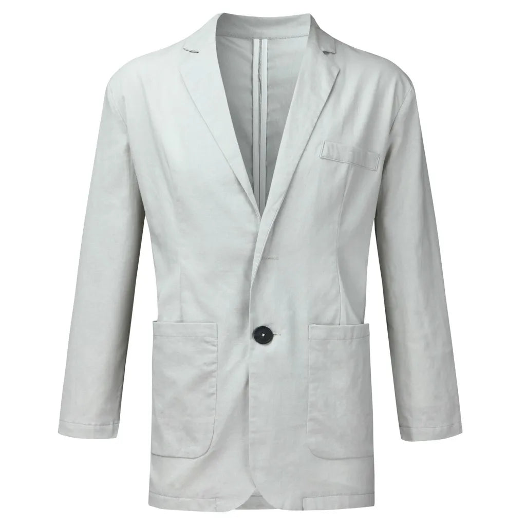 2023 Men's Blazer Jacket Spring Summer Solid Slim Casual Business Thin Breathable White Cotton Linen Suit Coat Male Jacket