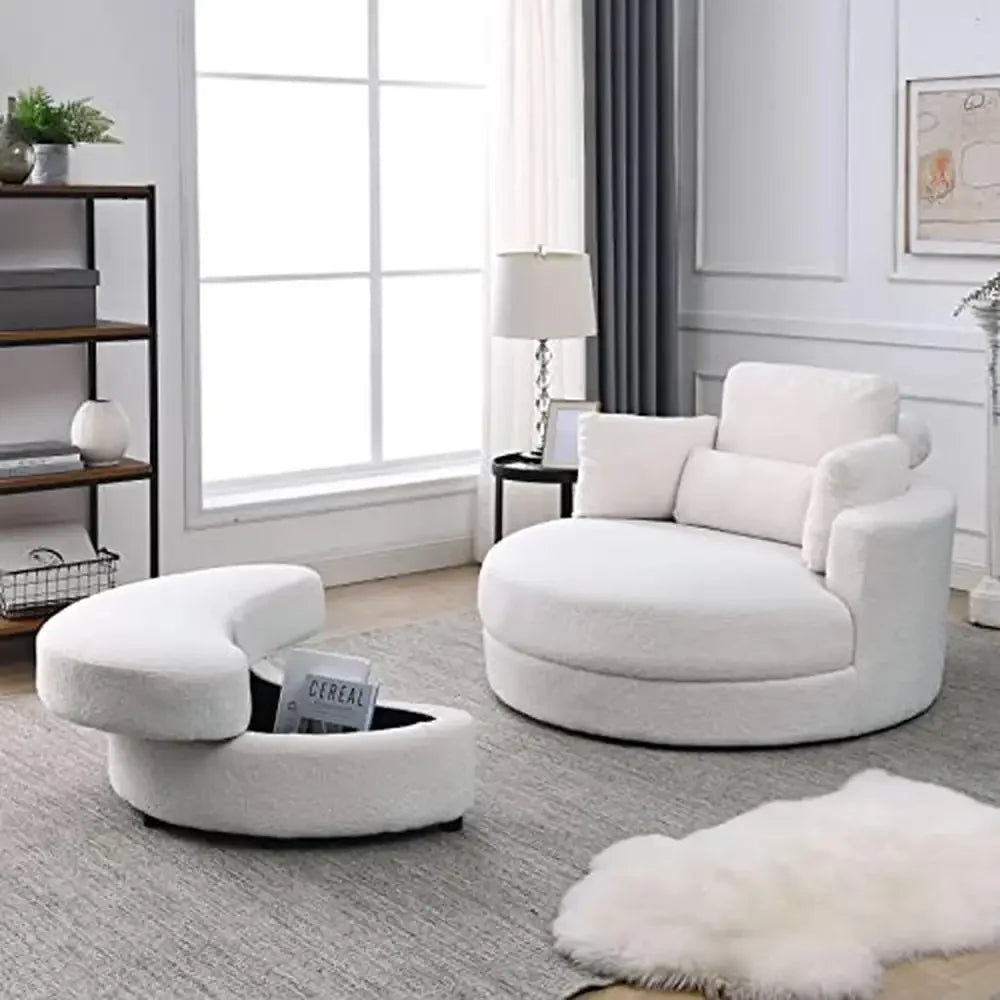 Modern Swivel Accent Barrel Chair Grey Sofa Lounge Club Round Chair Storage Ottoman Linen Fabric Living Room Hotel with Storage
