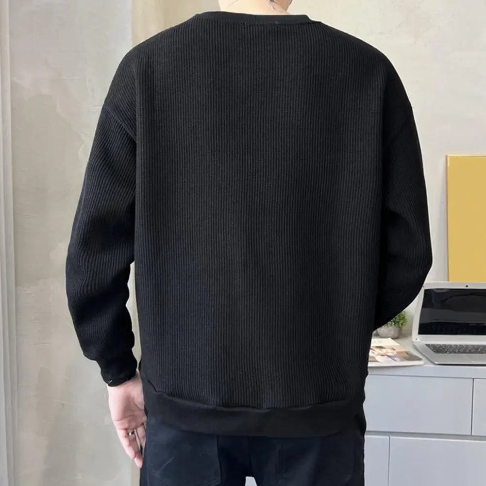 Men Sweatshirt Thick Warm Men's Sweatshirt Solid Color O-neck Pullover Autumn Winter Casual Tops for Men Loose Fit Long Sleeve