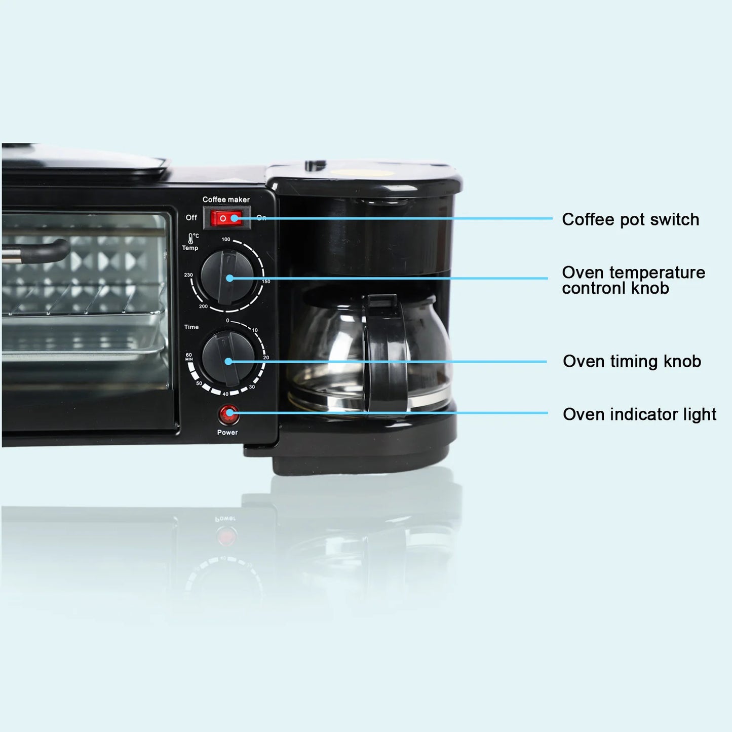 3 in 1 Breakfast Maker Non Stick Griddle Portable Toasters Oven with Coffee Machine Electric Breakfast Stations for Sausages
