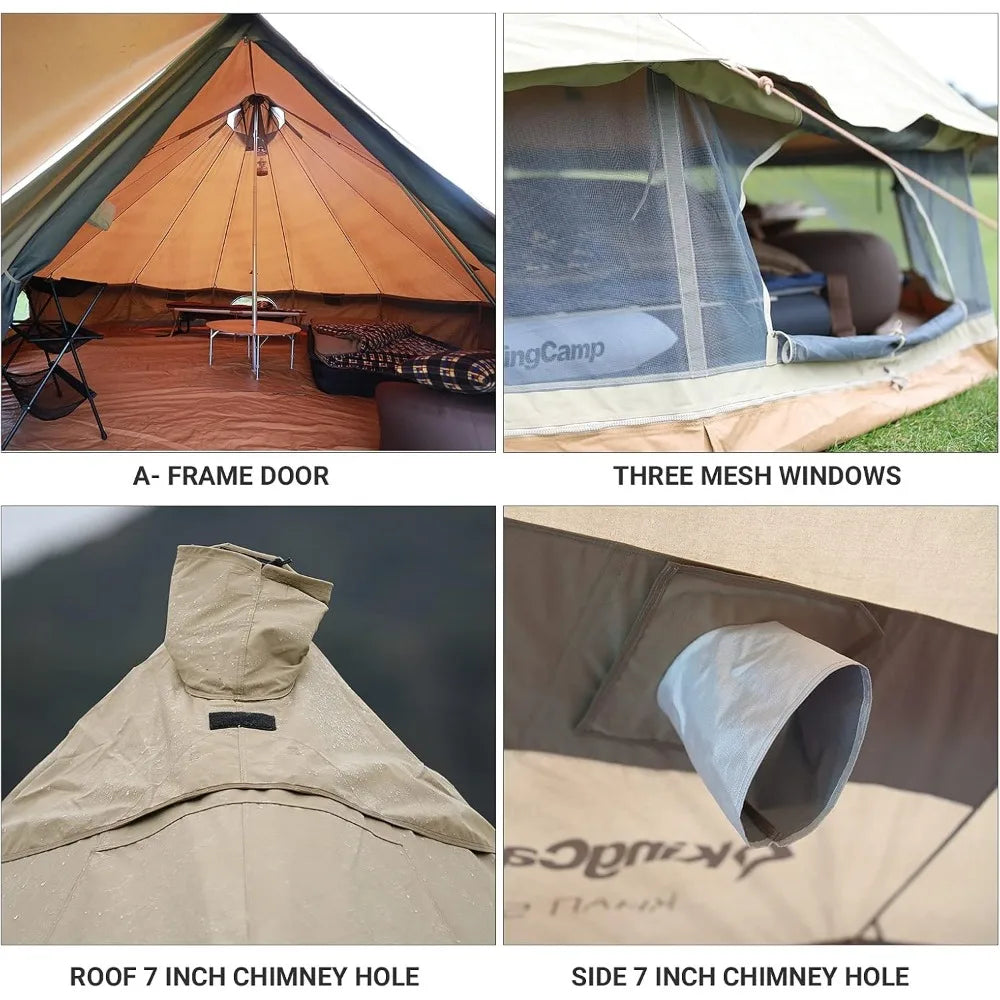 Canvas Bell Tent for Camping, 4 Seasons 13.2ft/16.4ft Camping Yurt Tent, w/Stove Jacks, Luxury Waterproof and Breathable Tents