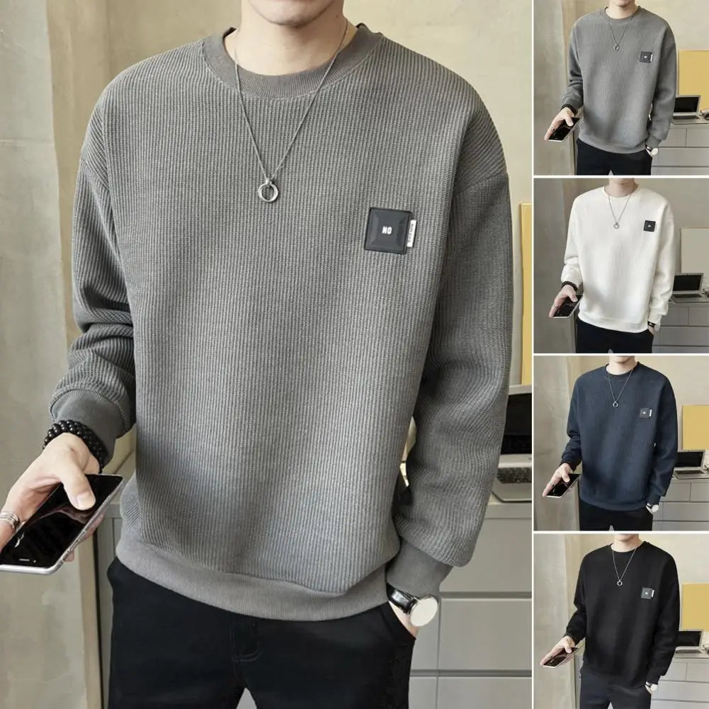Men Sweatshirt Thick Warm Men's Sweatshirt Solid Color O-neck Pullover Autumn Winter Casual Tops for Men Loose Fit Long Sleeve