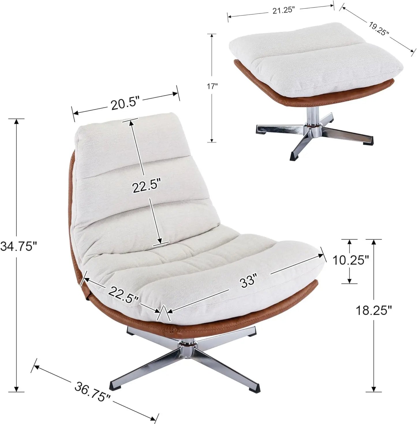 Swivel Accent Chair with Ottoman, Mid Century Modern Linen Lounge Chair with footrest, Comfy Oversized Armchair with 360 Degree