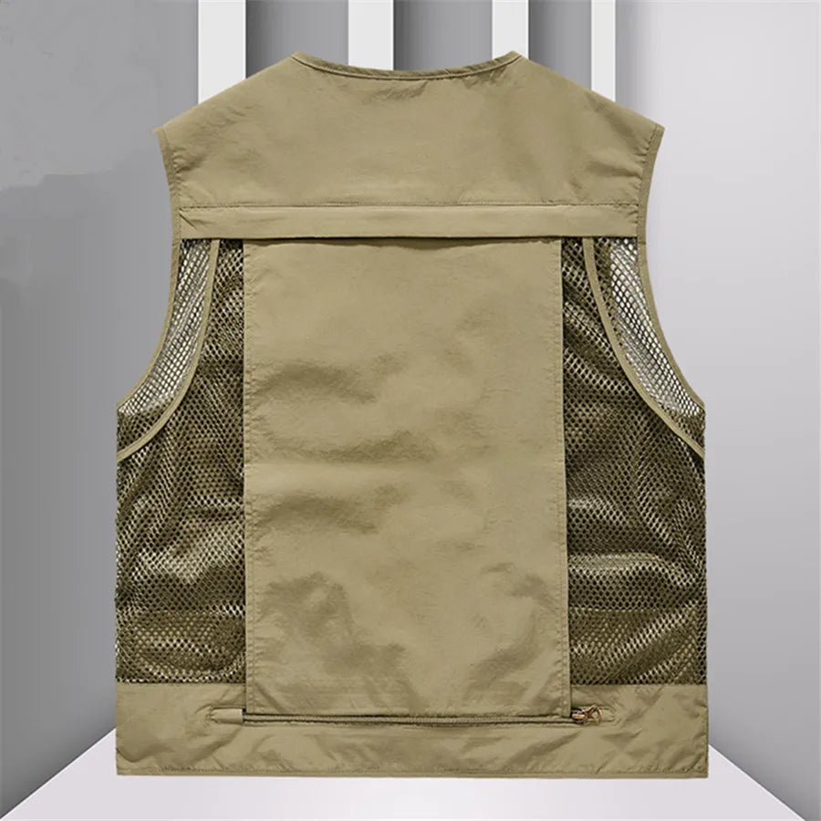 2024 New Summer Outdoor Vest Men's Multi-Pocket Breathable Mesh Sleeveless Jacket Tactical Hiking Fishing Cargo Tool Waistcoat