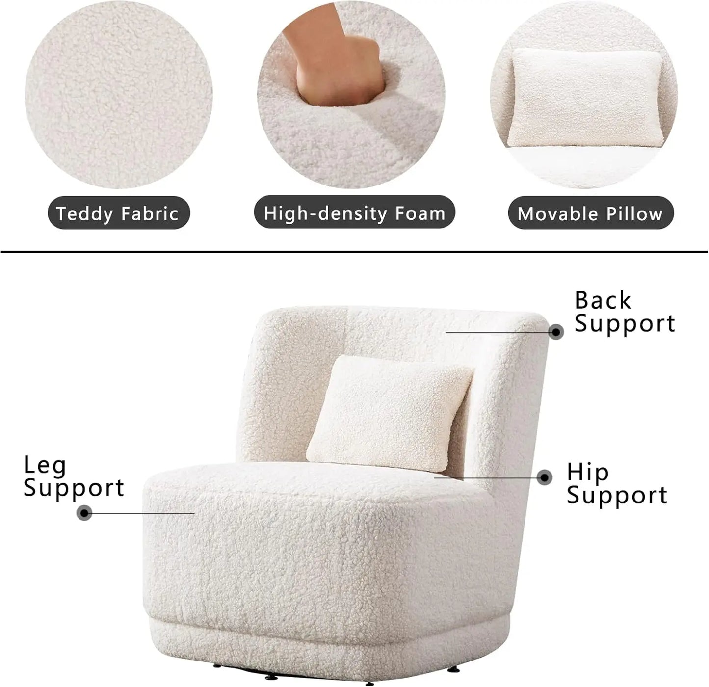 Swivel Barrel Chair, Comfy Round Accent Sofa Chair for Living Room, 360 Degree Swivel Barrel Club Chair, Leisure Arm Chair for N