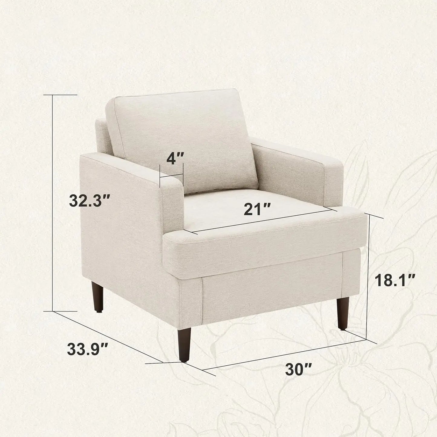Mid-Century Accent Linen Fabric Armchair for Living Upholstered Reading Accent Chairs for Sofa Chair with Wood Legs