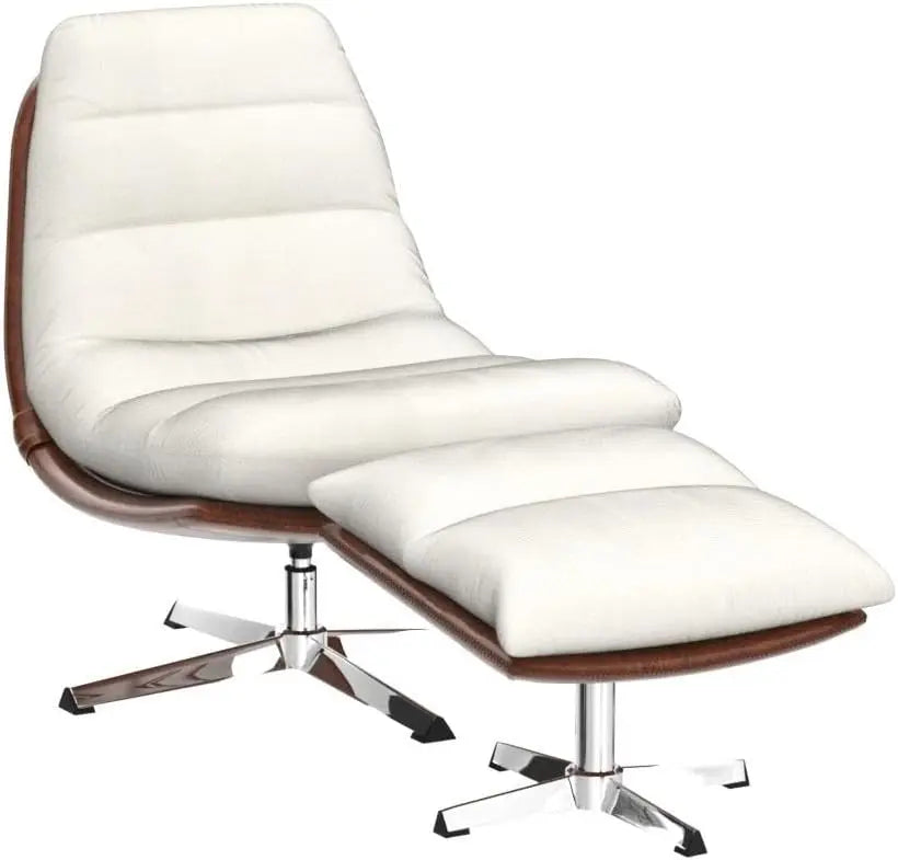 Swivel Accent Chair with Ottoman, Mid Century Modern Linen Lounge Chair with footrest, Comfy Oversized Armchair with 360 Degree