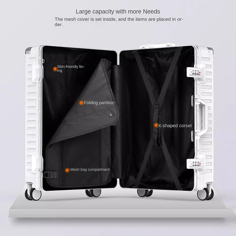 Suitcase Aluminum Frame Zipper Rolling Luggage Travel Suitcase Carry-on Travel Bag Unisex Trunk Cabin Password Trolley Case
