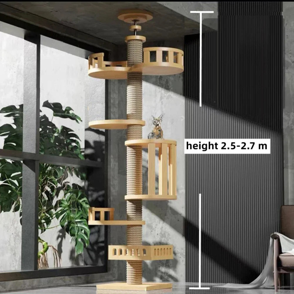 Cats Tree Floor Solid Wooden Pets Furniture Climbing Multifunction Kitten Trees Tower Adjustable Multilayer Cat Climbing Frame