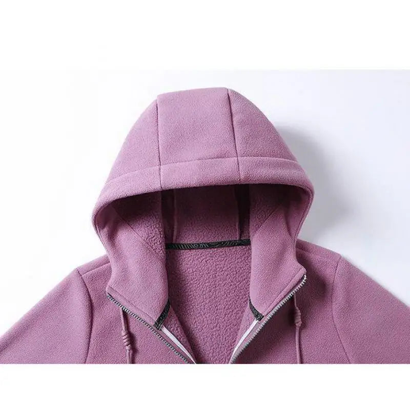 Solid Cashmere Fleece Hoodies Women Sweatshirt Autumn Winter Jacket Breathable Leisure Walk Warm Hooded Zipper Top Lady Coat