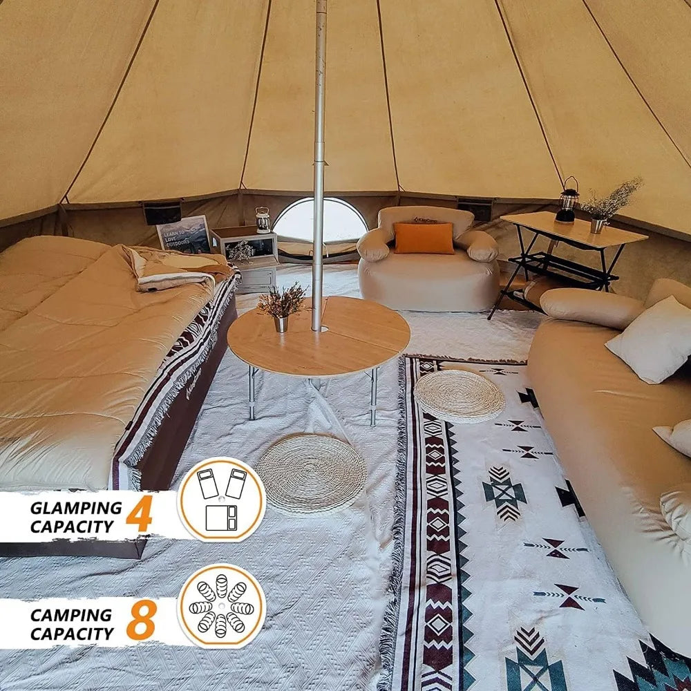 Canvas Bell Tent for Camping, 4 Seasons 13.2ft/16.4ft Camping Yurt Tent, w/Stove Jacks, Luxury Waterproof and Breathable Tents