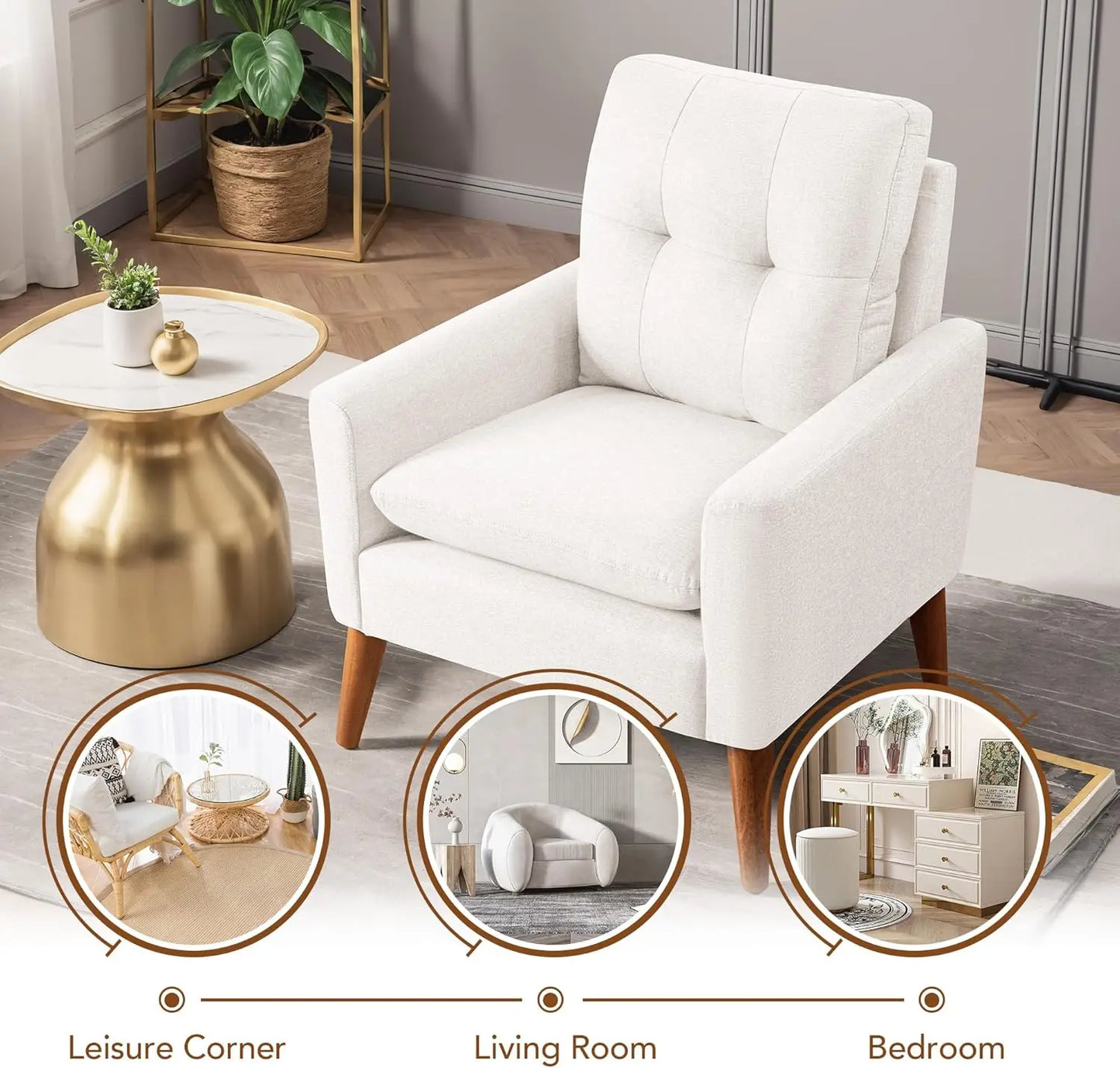 JUMMICO Mid Century Accent Chair, Fabric Modern Reading Living Room Chair, Fluffy Comfy Armchair Small Sofa Chair with Wood Legs
