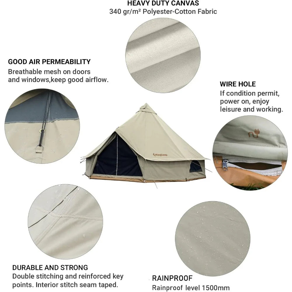 Canvas Bell Tent for Camping, 4 Seasons 13.2ft/16.4ft Camping Yurt Tent, w/Stove Jacks, Luxury Waterproof and Breathable Tents