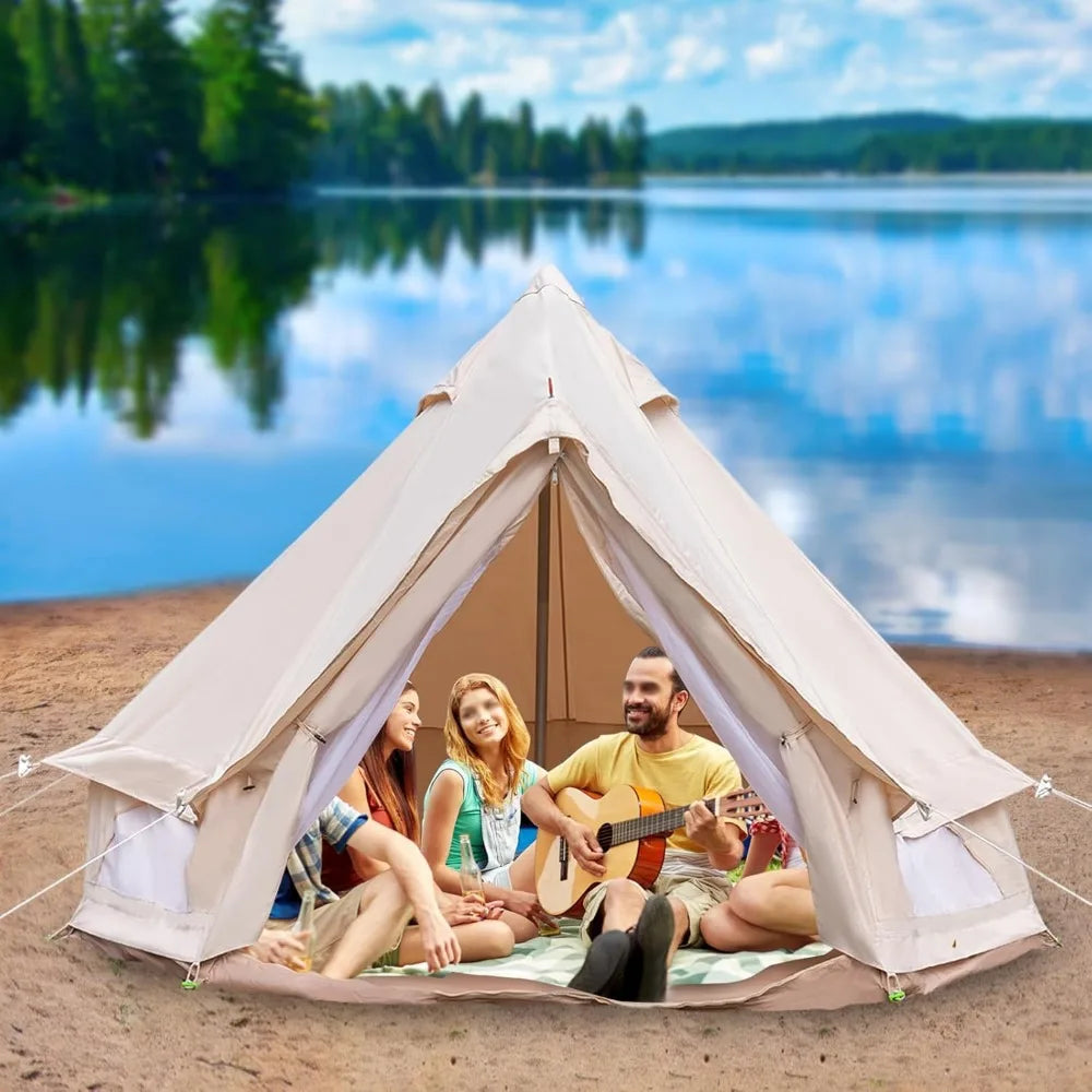 Cotton Canvas 4 Season Waterproof Polyester Cotton Bell Tent Luxury Camping Breathable and Windproof for Family Camping Hiking