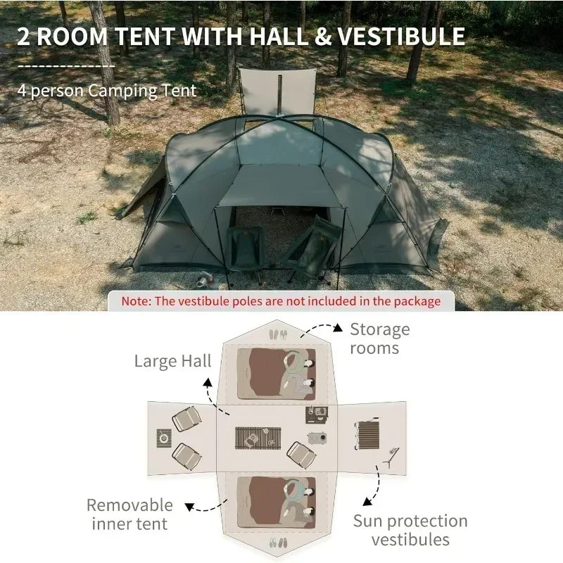 Massif Hot Tent with Stove Jack 4 Season Tent Camping Tent UPF50+ Waterproof Windproof Winter Tent with Room and Hall