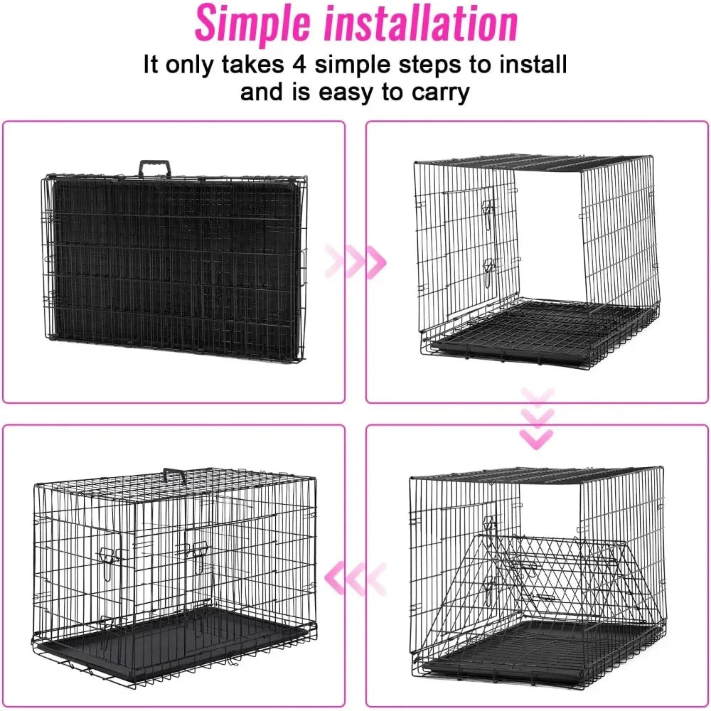 Dog Crate Cage Pet for Large s Folding Metal Double Door W/Divider Panel