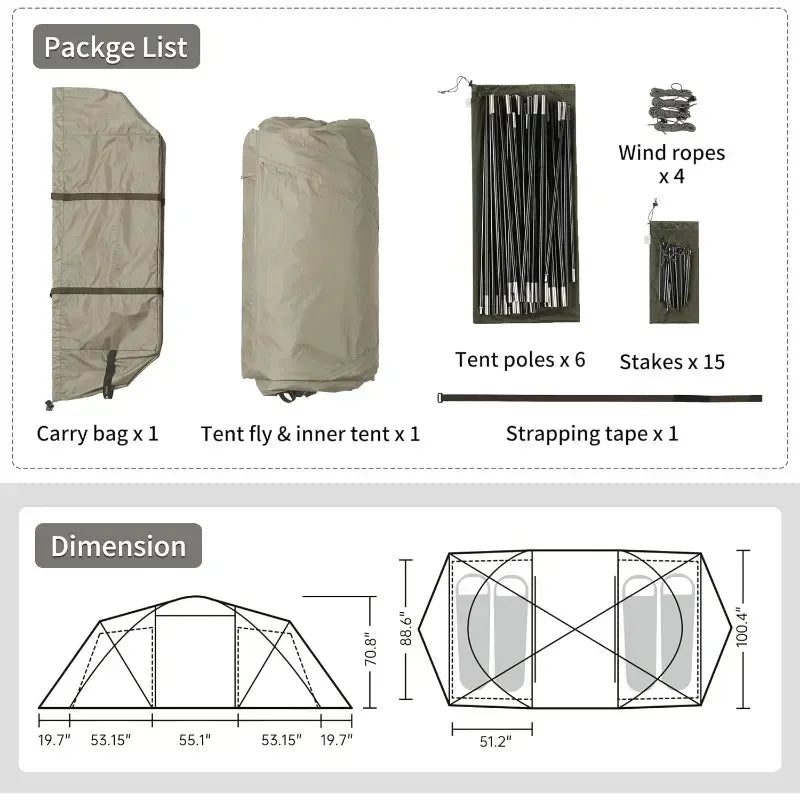 Massif Hot Tent with Stove Jack 4 Season Tent Camping Tent UPF50+ Waterproof Windproof Winter Tent with Room and Hall