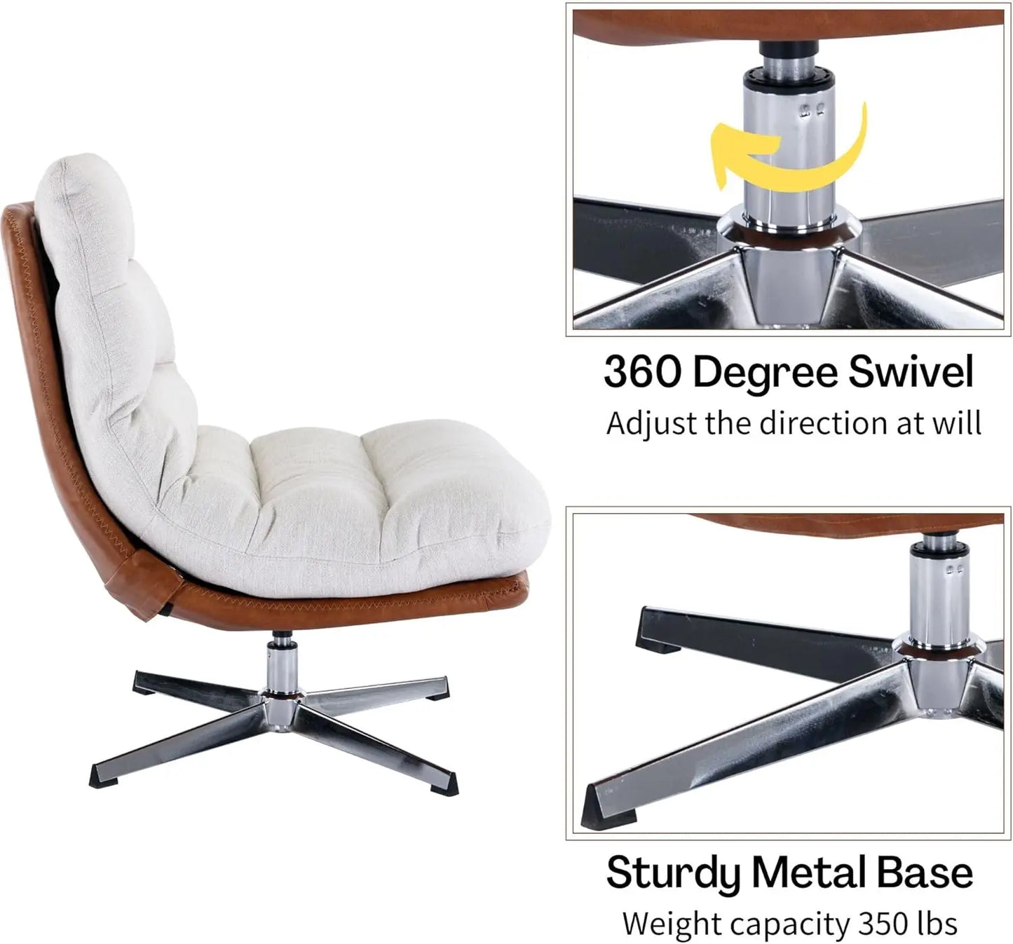 Swivel Accent Chair with Ottoman, Mid Century Modern Linen Lounge Chair with footrest, Comfy Oversized Armchair with 360 Degree