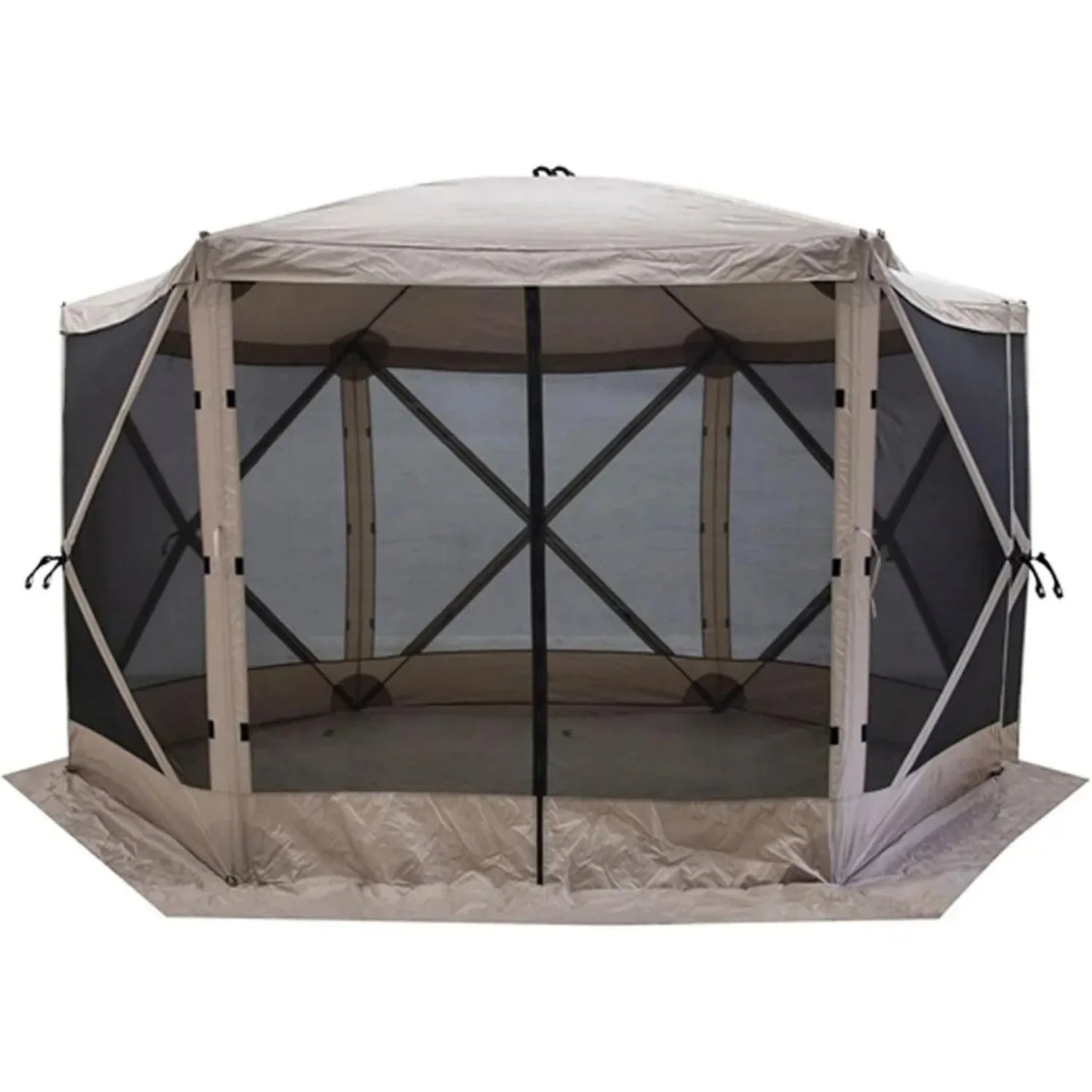 Outdoor Tents Pop Up 6 Sided Portable Hub Outdoor Gazebo Screen Canopy Tent with Large Main Door and Screens, Desert Sand