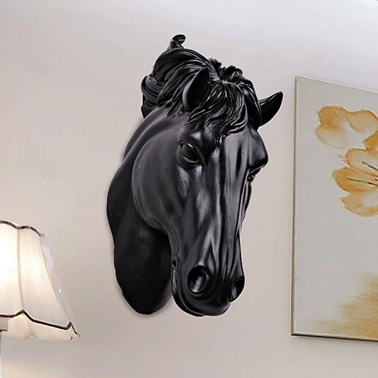 Horses Head Wall Hangin 3D Animal Decorations Art Sculpture Figurines Resin Craft Home Living Room Wall Decorations