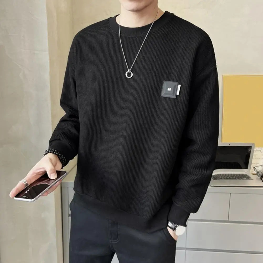 Men Sweatshirt Thick Warm Men's Sweatshirt Solid Color O-neck Pullover Autumn Winter Casual Tops for Men Loose Fit Long Sleeve