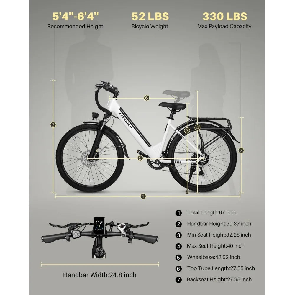 26" Electric Bike for Adults, UL 2849 Certified, Step Through Electric Bicycle 20MPH E-bikes with 7-Speed & Front Suspension