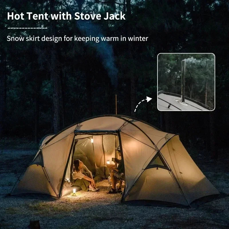 Massif Hot Tent with Stove Jack 4 Season Tent Camping Tent UPF50+ Waterproof Windproof Winter Tent with Room and Hall