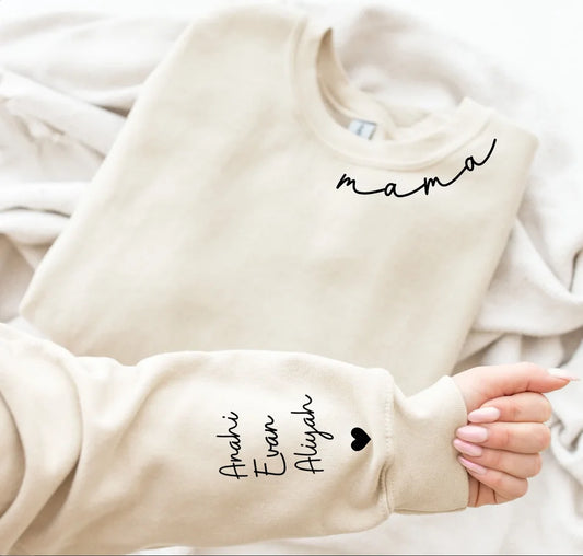 Custom Mama Sweatshirt with Kids Name on Sleeve, Personalized Mom Sweatshirt Gift for Her Sweatshirt, Christmas Gift for Mom