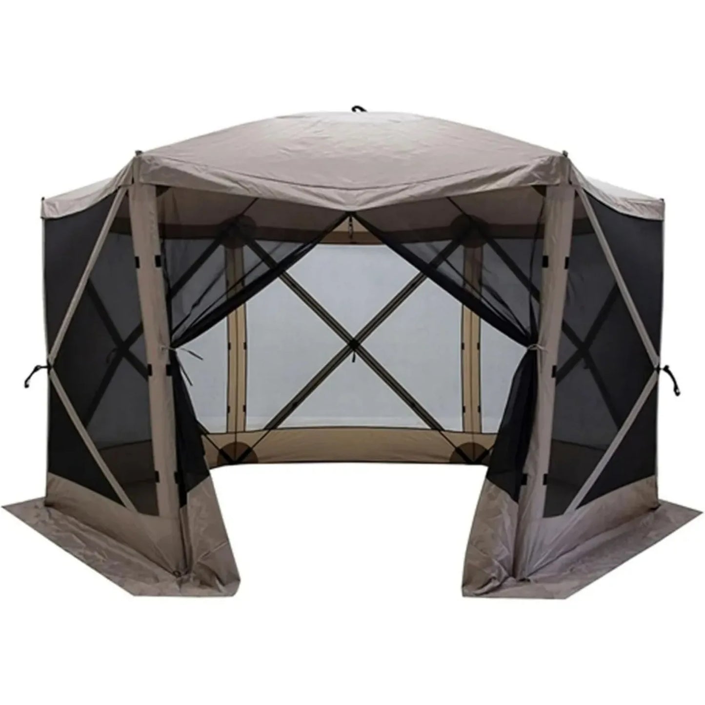 Outdoor Tents  Pop Up 6 Sided Portable Hub Outdoor Gazebo Screen Canopy Tent with Large Main Door and Screens, Desert Sand