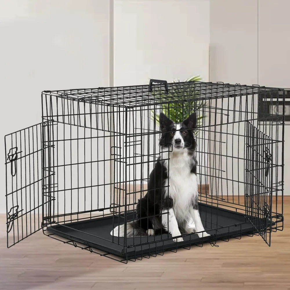 48 Inch Dog Crate Dog Cage for Large Dogs Folding Mental Wire Dog Kennel Outdoor and Indoor with Double-Door Divider Panel